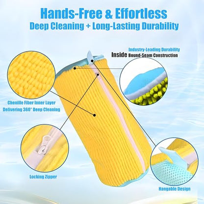 2 Pack Shoe Washing Machine Bag with 10,000+ Chenille Bristles | Reusable Sneaker Laundry Bag for Deep Cleaning | Noiseless Mesh Wash Bag for Washer & Dryer | Fits Men & Women Running Shoes