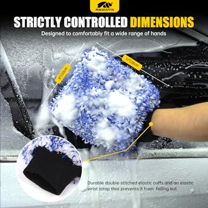 MIKKUPPA Microfiber Car Wash Mitt, Blue, 2 Pack, 11" x 8" - color: Blue