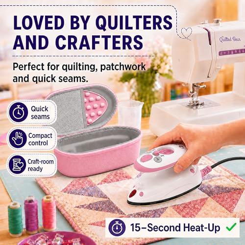 The Quilted Bear Premium Mini Steam Iron for Quilting and Travel, Pink - color: Pink, size: Premium Mini Iron Set