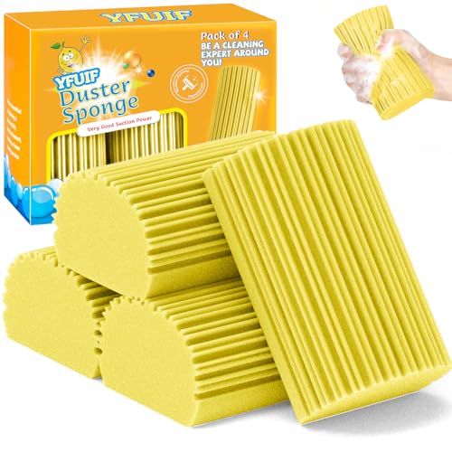 4 Pack Damp Clean Duster Sponge, Magic Sponge Eraser for Household Cleaning, Reusable Dusters Cleaning Supplies for Housekeeping, Dish, Blinds, Glass, Baseboards,Window Track Grooves and Faucets - color: Yellow, size: 4PC