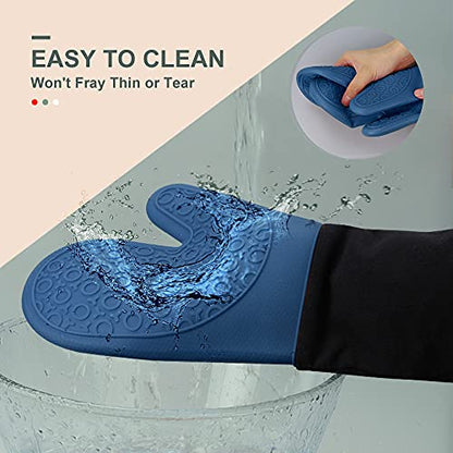 Silicone Oven Mitts - 14.6" Heat Resistant Oven Gloves for Baking, Cooking - color: Royal Blue & Black, size: 14.6in Oven Mitts