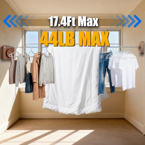 Retractable Clothesline Indoor Outdoor 17.4Ft Non-Sag (1, Dark Wood Grain) - color: Dark Wood Grain