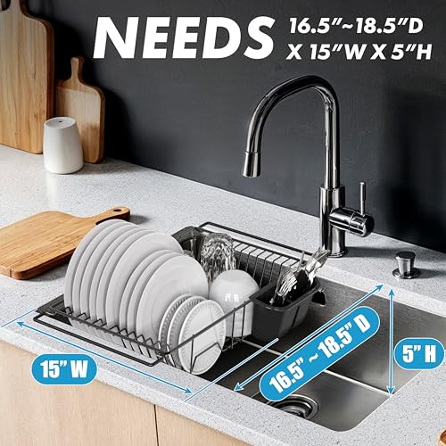 Simple Houseware Large Stainless Over Sink Counter Dish Drainer Rack, Black - color: Black, size: Large