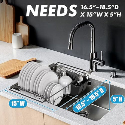 Simple Houseware Large Stainless Over Sink Counter Dish Drainer Rack, Black - color: Black, size: Large