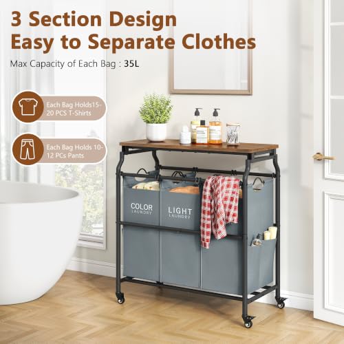 Hoctieon 3 Section Laundry Sorter with Iorning Board, Laundry Hamper, Gray - color: Gray