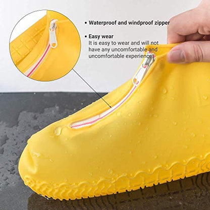 Shiwely Waterproof Shoe Covers, Silicone Reusable Shoe Cover Non-slip Durable Zipper Elastic Rain Cover Protection for Men Women (M (Women 5-7, Men 5-6), Yellow) - color: Yellow, size: M (Women 5-7, Men 5-6)