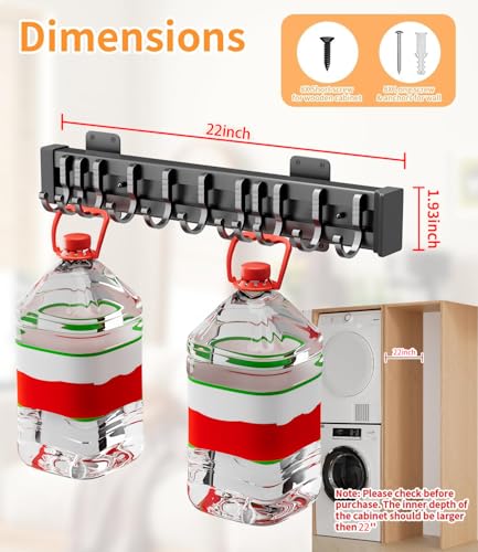 Pull Out Broom Holder With 14 Adjustable Row Sliding Hook - Black 22inch - color: Black, size: 56cm/22.05inch