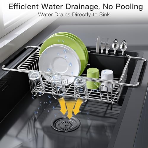 JASIWAY in Sink Dish Drying Rack with Mat, Cups and Utensil Holder - color: Silver, size: For 12"-30"w Sink, with Mat