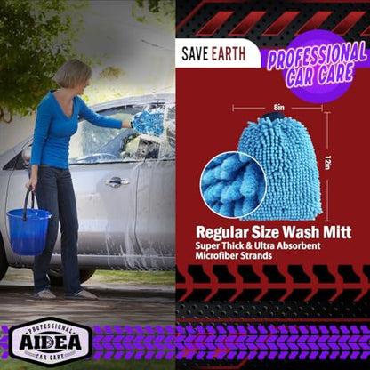 AIDEA Car Wash Mitt Microfiber, 2PK, Car Wash Brush, Blue, 8''X12'' - color: Blue, size: 2PK-8''X12''