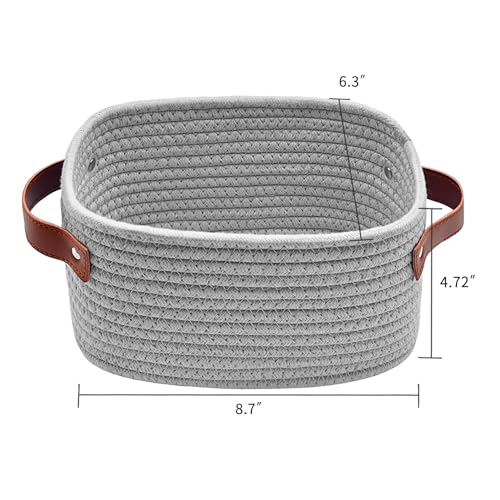 ABenkle Small Storage Basket, Mini Baskets with Handle, Cute Cotton Woven Baskets for Shelves, Boho Decorative Toy Storage Bin for Nursery, Spa, Empty Gift Basket - XS, Grey - color: Grey