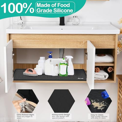 Silicone Under Sink Mat, 31"x22", Waterproof Cabinet Liner, Black - color: Black, size: 22"W x 31"L