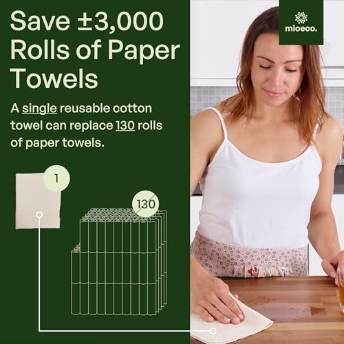 mioeco 24 Pack Reusable Kitchen Paper Towels, Organic Multicolor Cloths - size: 24 Pack Olive Bloom