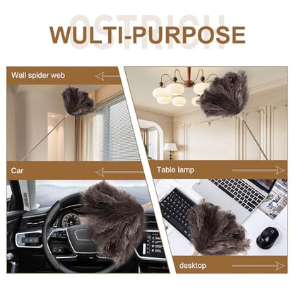Extendable 81.9 Inch Ostrich Feather Duster with Extension Used for Home Cleaning Ceilings Furniture Fans Washable（1.8M Telescopic Rod,Grey） - color: Gray, size: 81Inch