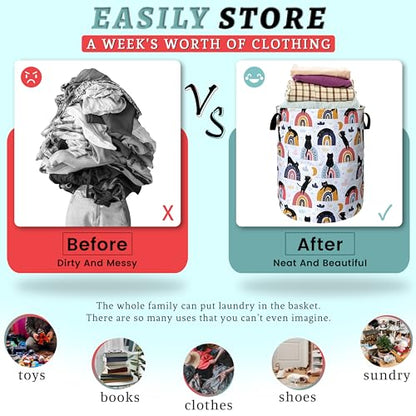 Cute Cats Laundry Basket Oxford Cloth Foldable Hamper 18.9x16.5 Inch - color: Cute Cat With Boho Rainbow