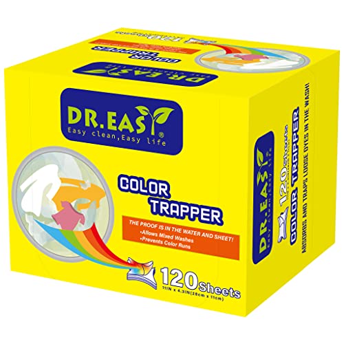 DR.EASY Color Trapper sheets for Laundry 120ct,remove dyes,fluorescent & heavy metals,maintain original color,Special Pores Texture absorb dyes more & faster,unscented,no Chemicals,safe in dryer - size: 120 Count (Pack of 1), style: 120 Count
