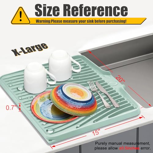 TIKNIK Silicone Dish Drying Mat for Kitchen Counter, Mint-1pcs, 20" x 15" - color: Mint-1pc, size: 20" x 15"