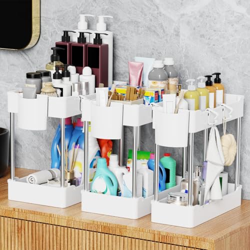 3 Pack Under Sink Organizer Bathroom and Storage Cabinet (White) - color: White