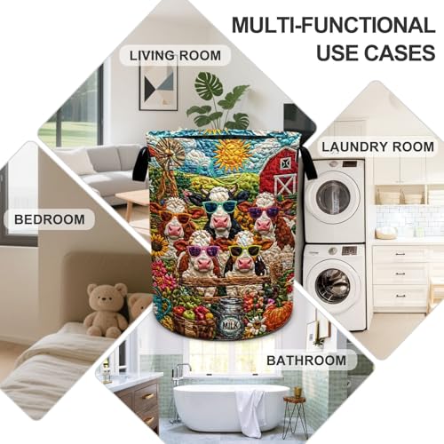 Cow Laundry Basket Foldable Oxford Laundry Hamper With Handle For Room Bathroom Bedroom - color: Cow