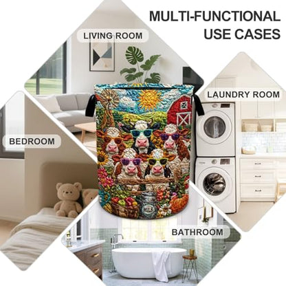 Cow Laundry Basket Foldable Oxford Laundry Hamper With Handle For Room Bathroom Bedroom - color: Cow