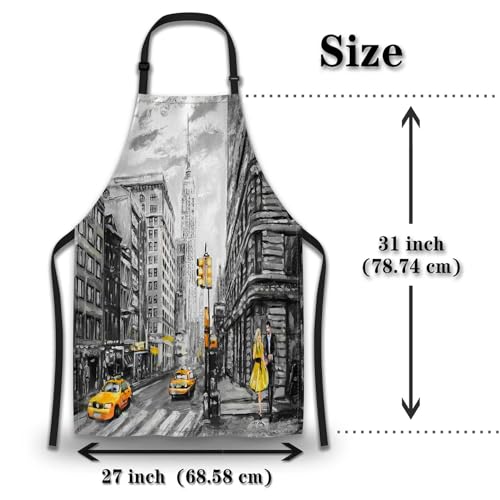 Baking Apron for Women Oil Painting Street View of New York Funny Aprons for Men for Kitchen Cooking Restaurant BBQ Painting Crafting 27” (W) x 31” (H), Waterproof Apron - color: Street View of New York