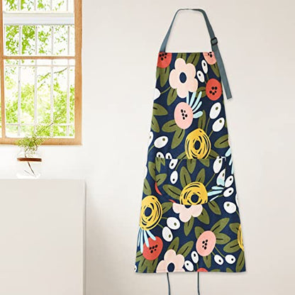 2 Pack Floral Apron for Women with Pockets, Adjustable Cotton Chef Aprons for Kitchen, Cooking, BBQ & Grill - color: Blue/Flowers