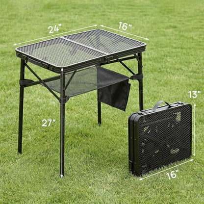 Folding Grill Table, 24"x16" Portable Camping Table with Storage Pocket, Heat Resistant & Waterproof Outdoor Picnic Table, Sturdy Lightweight for Travel Cooking BBQ, Camping, Backyard - size: 24"L x 16"W x 27"H