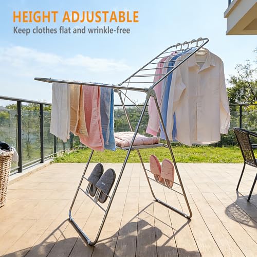 Clothes Drying Rack Foldable -Height Adjustable Laundry Drying Rack Large Space, Winged Laundry Rack with Sock Clips for Hanging Towels Clothes Dress Bedding Indoor Outdoor, Gray - size: 1-Level