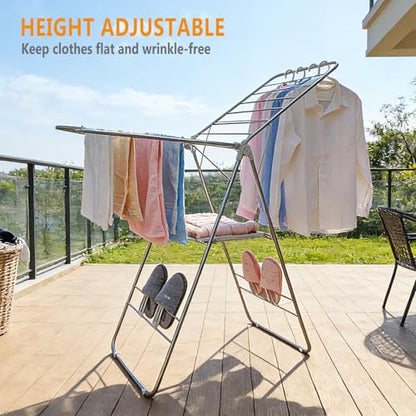 Clothes Drying Rack Foldable -Height Adjustable Laundry Drying Rack Large Space, Winged Laundry Rack with Sock Clips for Hanging Towels Clothes Dress Bedding Indoor Outdoor, Gray - size: 1-Level