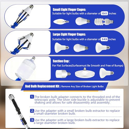 26FT Light Bulb Changer Kit with Ceiling Fan Cleaner Extension Pole Blue - color: Blue, size: 20 feet