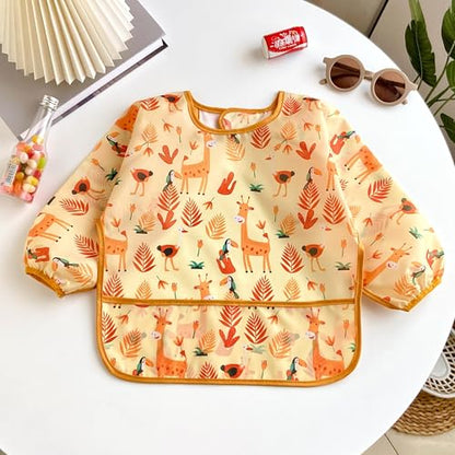 PandaEar (3 Pack Long Sleeve Bibs| Waterproof Full Sleeve Bib for Baby Infant Toddler 6-36 Months - style: Cake Bunny Giraffe Girl