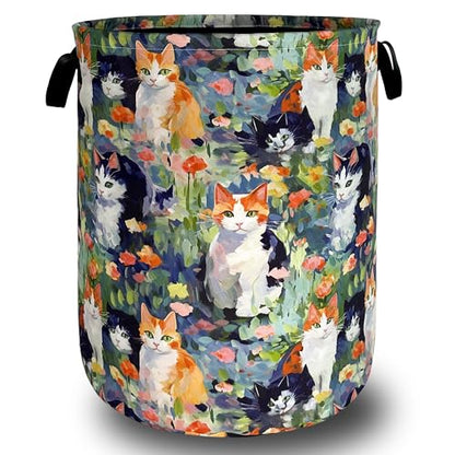 Watercolor Cats Laundry Hamper Oxford Cloth Basket 18.9"x16.5" - color: Watercolor Cute Animal Cats