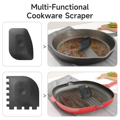 SUBEKYU Cast Iron Scrubber with Silicone Handle, Stainless Steel Skillet Cleaner for Cast Iron Pans (Yellow Scrubber + Scraper) - color: Yellow Scrubber + Scraper
