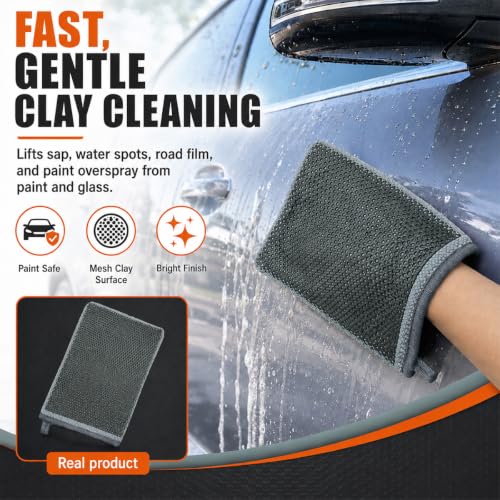 Clay Mitt for Car Detailing, No Scratch Reusable Magic Clay Bar Glove, Microfiber Auto Cleaning Supplies for Removing Debris from Paint, Glass, Wheels, Windshield(Gray) - color: Gray