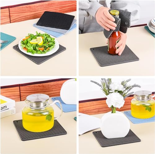 Silicone Trivets Mats, Hot Pads for Pot Holder, Square Trivets for Dishes, Pots and Pans, Multi-Purpose Kitchen Counter Pads, Non-Slip Heat Resistant Mats Set 4 Red - color: B05: Square-red