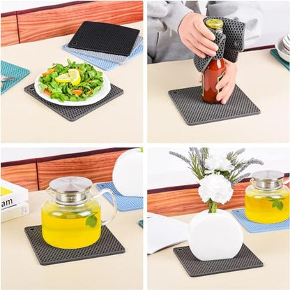 Silicone Trivets Mats, Silicone Hot Pads for Pot Holder, Square Trivets for Hot Dishes, Pots and Pans, Multi Purpose Hot Pads for Kitchen Counter, Non Slip Heat Resistant Mats Set 4 Navy - color: B10: Square-navy
