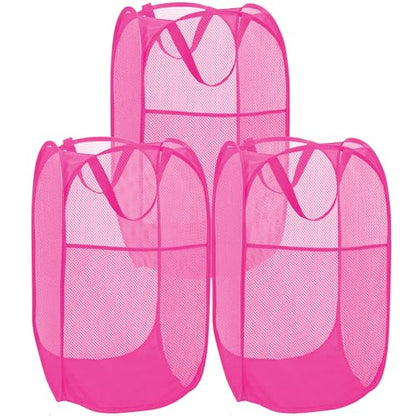 BATTOO Deluxe Strong Mesh Pop up Laundry Hamper Basket with Side Pocket for Laundry Room, Bathroom, Kids Room, College Dorm or Travel 3 Pack Blush - color: 3 X Blush