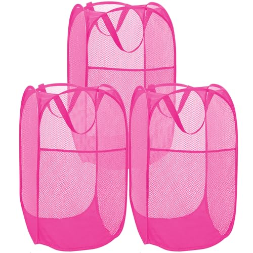BATTOO Deluxe Strong Mesh Pop up Laundry Hamper Basket with Side Pocket for Laundry Room, Bathroom, Kids Room, College Dorm or Travel 3 Pack Blush - color: 3 X Blush