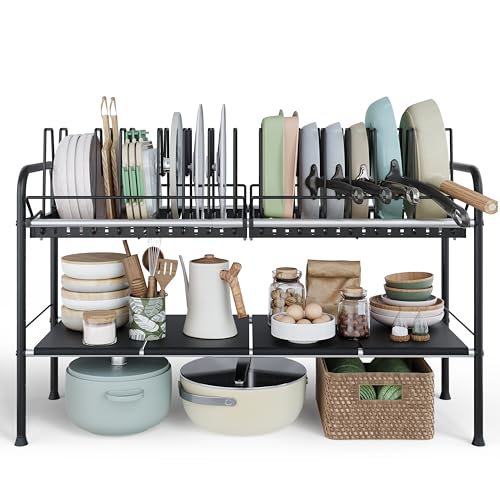 NETEL Expandable Under Sink Organizer，Pot and pan Organizer Under Cabinet - size: Multi-functional with 2 pot holders