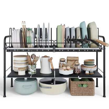 NETEL Expandable Under Sink Organizer，Pot and pan Organizer Under Cabinet - size: Multi-functional with 2 pot holders