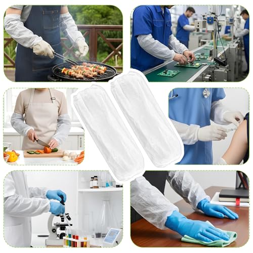 400Pcs Disposable Arm Sleeves Covers, 17.7" Long Waterproof PE Oversleeves with Elastic Cuffs for Painting, Cleaning, Tattooing & Food Handling