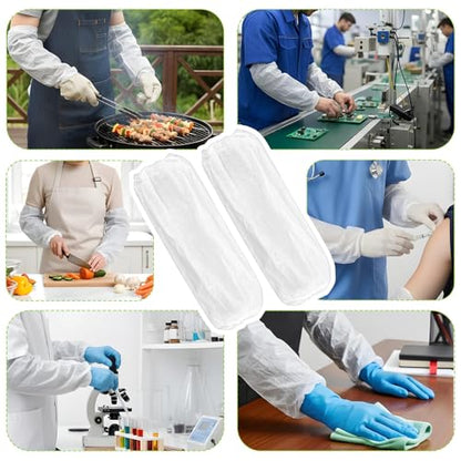 400Pcs Disposable Arm Sleeves Covers, 17.7" Long Waterproof PE Oversleeves with Elastic Cuffs for Painting, Cleaning, Tattooing & Food Handling