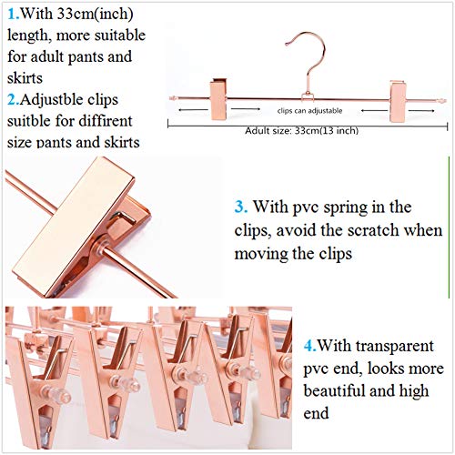 13 Inch Heavy Duty Rose Gold Copper Metal Slack Hanger, Pants & Skirt Hanger with Adjustable Clips - Pack of 10pcs (Rose Gold, 10)