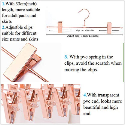 13 Inch Heavy Duty Rose Gold Copper Metal Slack Hanger, Pants & Skirt Hanger with Adjustable Clips - Pack of 10pcs (Rose Gold, 10)
