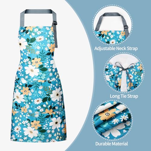 Floral Apron Women, 2 Pack Aprons for Women with Pockets, Waterproof Kitchen Apron Aprons for Cooking, Baking - color: Blue Yellow