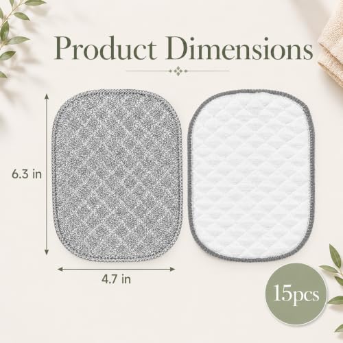 15 Pcs Multipurpose Wire Dishwashing Rags, Non-Scratch Reusable Cleaning Cloths with Double Layer Metal Scrubbing Surface for Kitchen Pots Pans Sinks, Heavy-Duty Cleaning Supplies