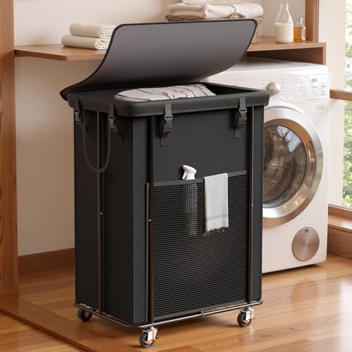Laundry Hamper with Wheels and Lid, 200L Large Rolling Laundry Basket Black - color: Black, size: 220L