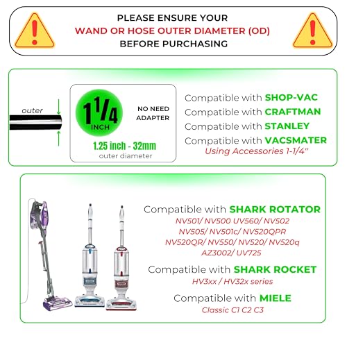 Upgraded Hardwood Floor Attachment with Horse Hair Soft Bristles & Flexible Brush Head for Vacuum Cleaners Using 1 ¼'' (1.25inch) (32mm) Accessories - Work on Low Carpet & Wood/Bare/Tile/Hard Floors