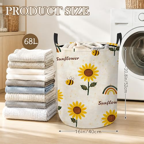 Laundry Hamper, Sunflower Bee Collapsible Rainbow Laundry Baskets Waterproof Oxford Cloth With Handles, Clothes Storage Bucket For Bathroom/Bedroom 16" x 20.8" - color: Sunflower Bee