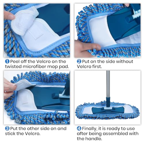 TrueYee Dust Mop for Hardwood Floors with 57" Long Handle Wet & Dry Mops for Catching Pet Hair and Dust Bunny Microfiber Dust Mops for Vinyl, Wood, Tile, Laminate Flooring (Pack of 2) - size: 57" Long Handle (Pack of 2)