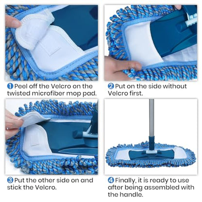 TrueYee Dust Mop for Hardwood Floors with 57" Long Handle Wet & Dry Mops for Catching Pet Hair and Dust Bunny Microfiber Dust Mops for Vinyl, Wood, Tile, Laminate Flooring (Pack of 2) - size: 57" Long Handle (Pack of 2)